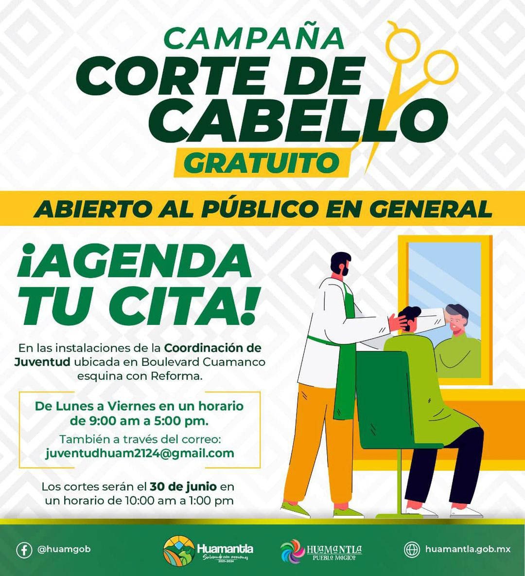 Invita Ayuntamiento de Huamantla a participar en la jornada de cortes de cabello gratuito
